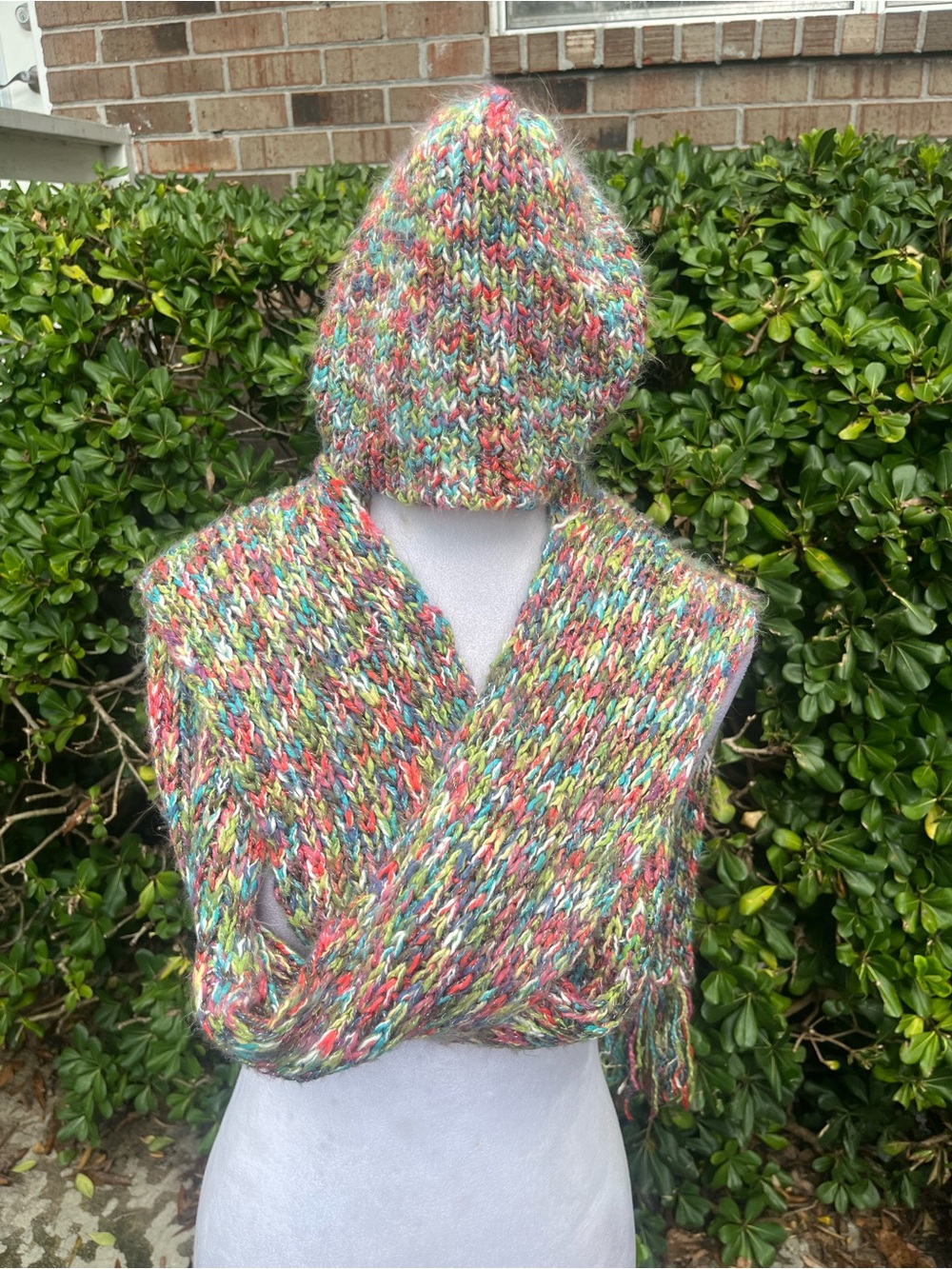 Multicolor Knit Hooded Scarf for Women - Cozy Winter Accessory